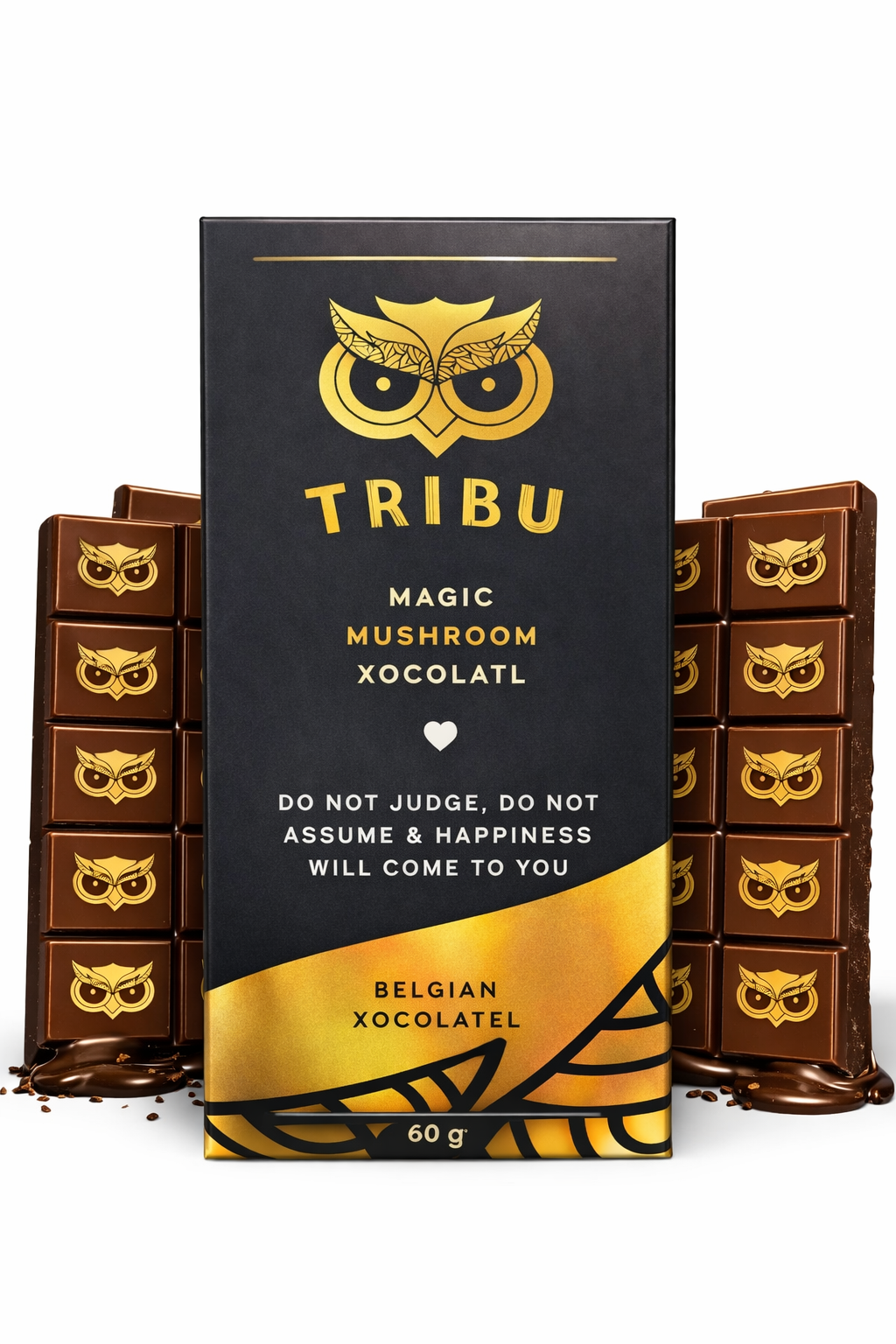 TRIBU Night Mushrooms Chocolate bar – Mushroom Blend with Reishi, L-Theanine, Magnesium & Lion’s Mane | Relaxation & Evening Ritual | Premium Dark Chocolate