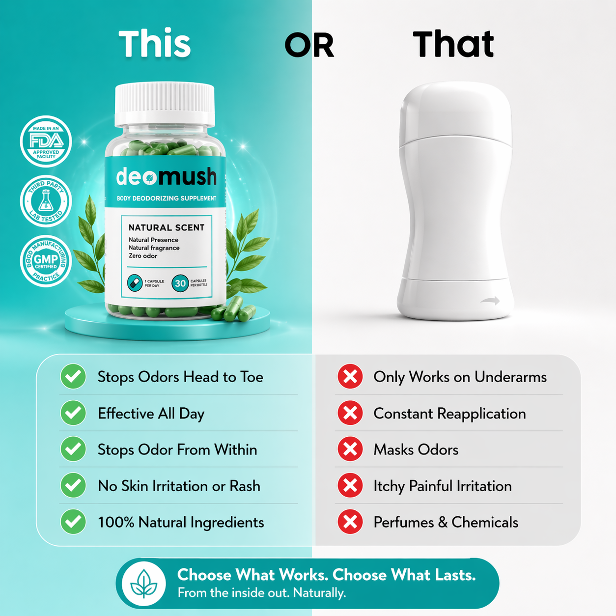 DeoMush Internal Cleanse Capsules – Eliminate Body Odor from Inside Out | Natural Freshness & Detox Support