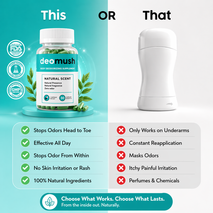 DeoMush Internal Cleanse Capsules – Eliminate Body Odor from Inside Out | Natural Freshness & Detox Support