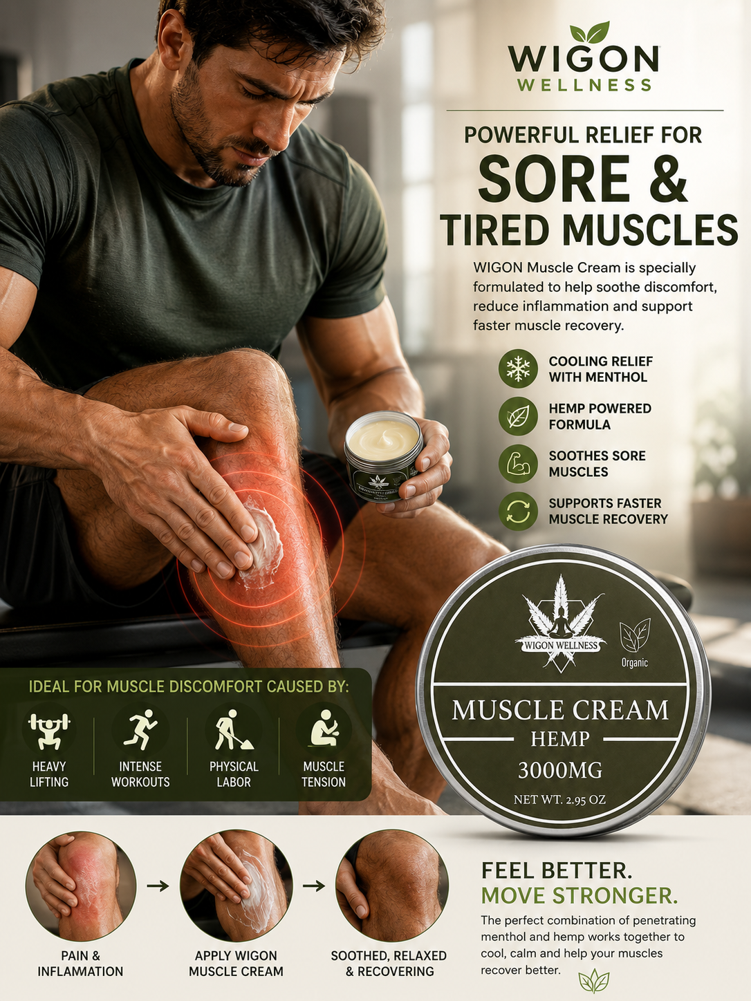 WIGON Hemp Muscle Cream 3000MG – Herbal Cooling Formula for Muscle Recovery & Comfort