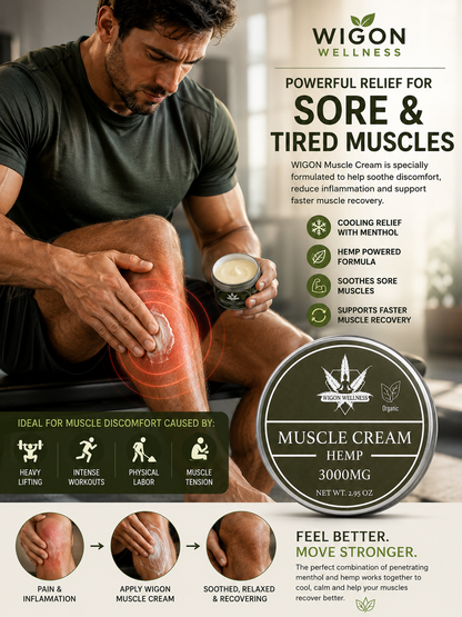 WIGON Hemp Muscle Cream 3000MG – Herbal Cooling Formula for Muscle Recovery & Comfort