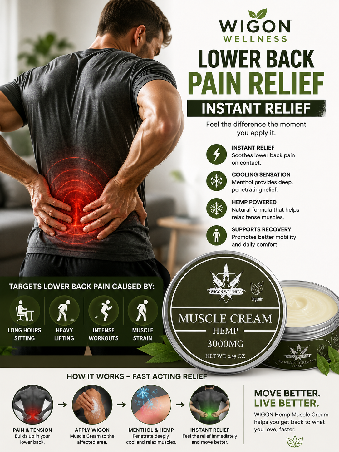 WIGON Hemp Muscle Cream 3000MG – Herbal Cooling Formula for Muscle Recovery & Comfort