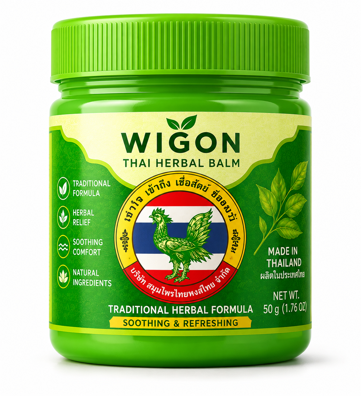 WIGON Thai Herbal Cotton Inhaler – Natural Aromatherapy Nasal Inhaler for Refreshing Energy, Focus & Daily Wellness – Traditional Herbal Formula – Green