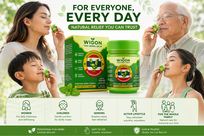 WIGON Thai Herbal Cotton Inhaler – Natural Aromatherapy Nasal Inhaler for Refreshing Energy, Focus & Daily Wellness – Traditional Herbal Formula – Green